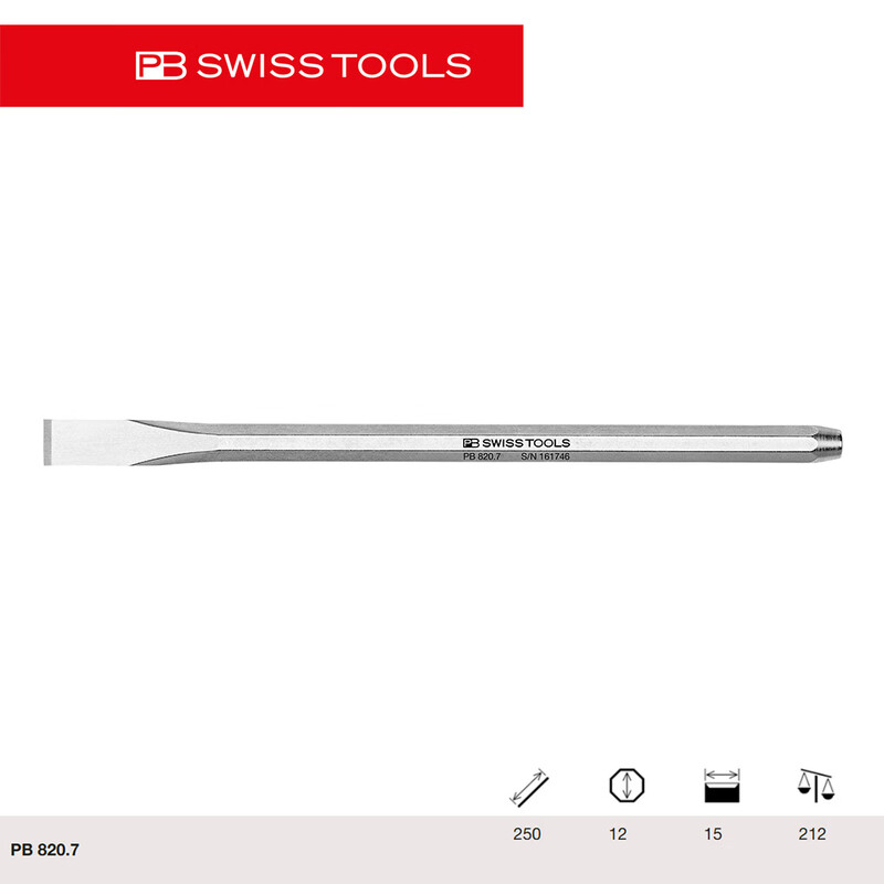 PB SWISS TOOLS/ 瑞铂 八棱柄电工平头凿刀12.0×250 PB 820.7