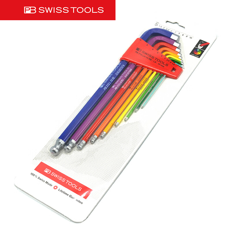PB SWISS TOOLS/ 瑞铂 彩色球头加长内六角9件套(吸塑) PB 212.LH-10 RB CN