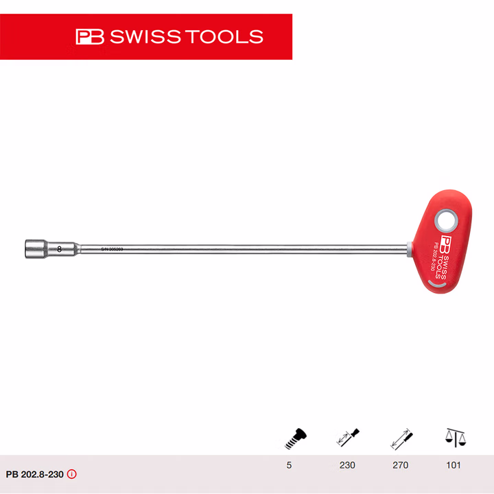 PB SWISS TOOLS/ 瑞铂 T形套筒螺母扳手 8.0×230 PB 202.8-230