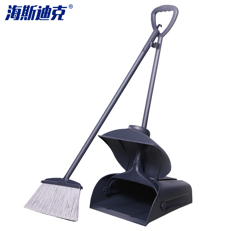 海斯迪克 gnjz-1234 加厚商用防风簸箕带扫把套装 保洁工具塑料垃圾铲笤帚套装组合 扫帚垃圾斗 灰色（1套）