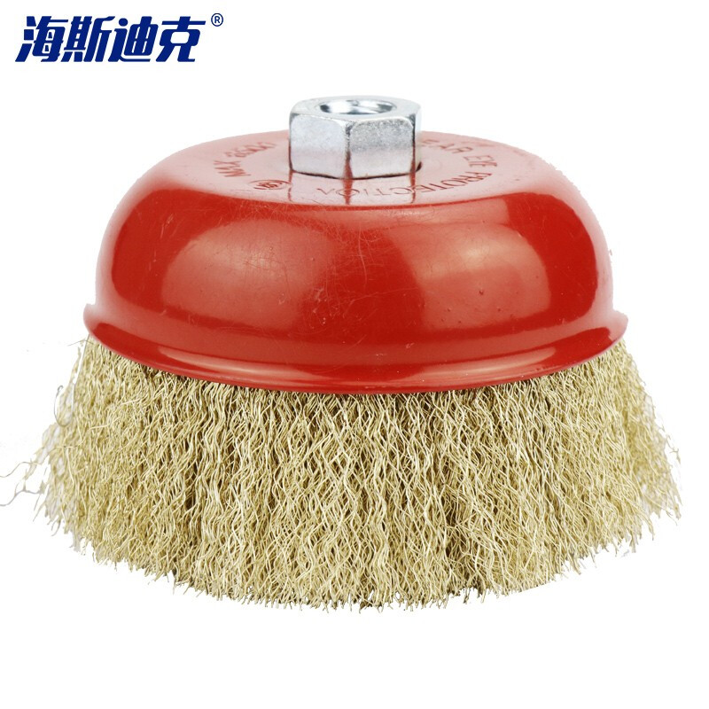 海斯迪克 HKL-11 碗型钢丝刷 清洁铜丝刷 钢丝轮镀铜曲丝罗船舶用打磨除锈刷抛光轮 6寸*M14*2(150mm)