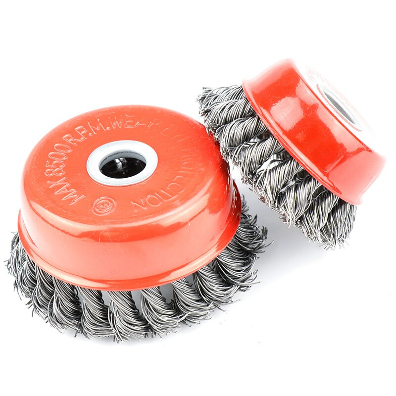 海斯迪克 HKL-12 扭丝碗型钢丝轮 角磨打磨除锈盘型纽丝轮 除锈工具 5寸125mm(450克22孔)