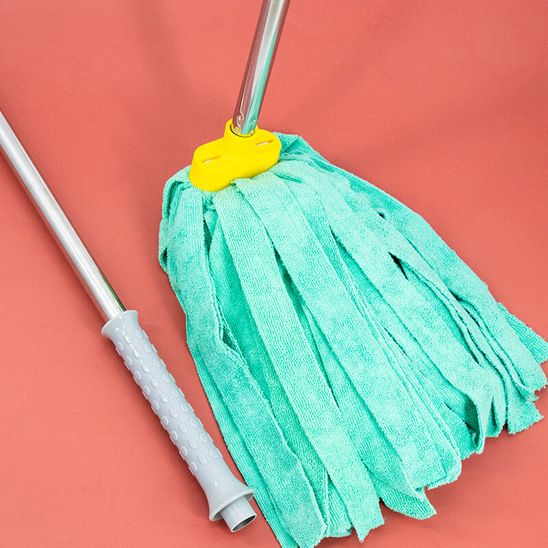 海斯迪克 HKLY-24 毛巾布拖把 不锈钢长杆 工厂吸水拖布 保洁工具  墩布吸水 绿色1个