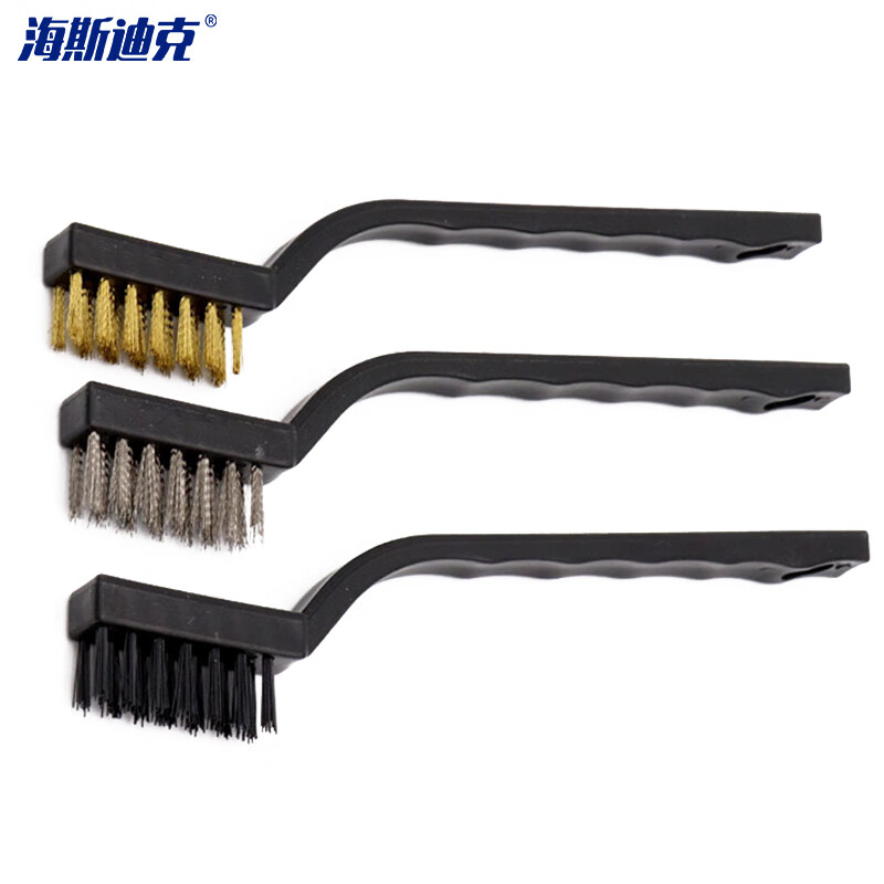 海斯迪克 HKW-91 7寸迷你清洁除锈工业钢丝牙刷 不锈钢丝尼龙丝文玩刷 3件套黑柄牙刷