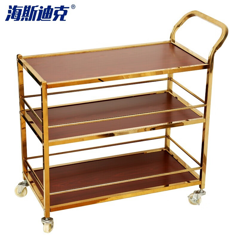 海斯迪克 HKxy-33 不锈钢送餐车 餐厅KTV钢木茶水车 钛金色