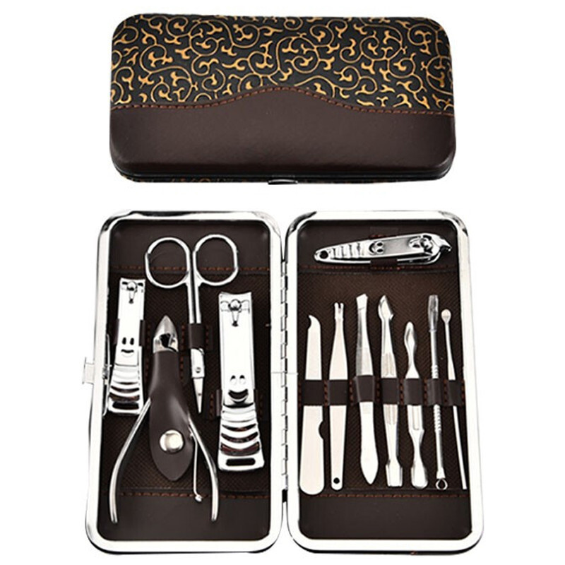 海斯迪克 HKY-96 不锈钢美甲套装 指甲刀清洁套装 指甲钳修甲工具 成人美甲工具 12件套