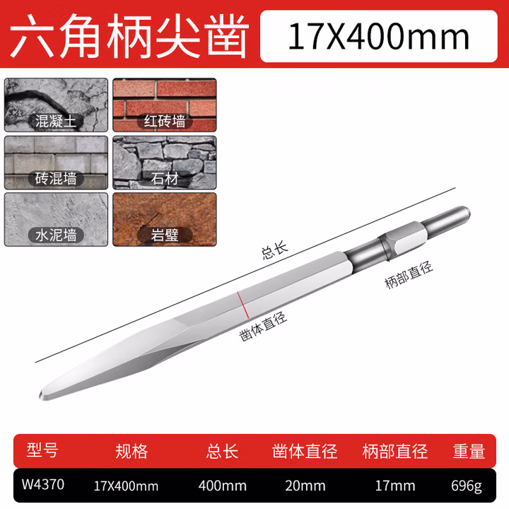 WYNNS/威力狮 wynns 电动钢凿 六角 尖 17X400MM W4370