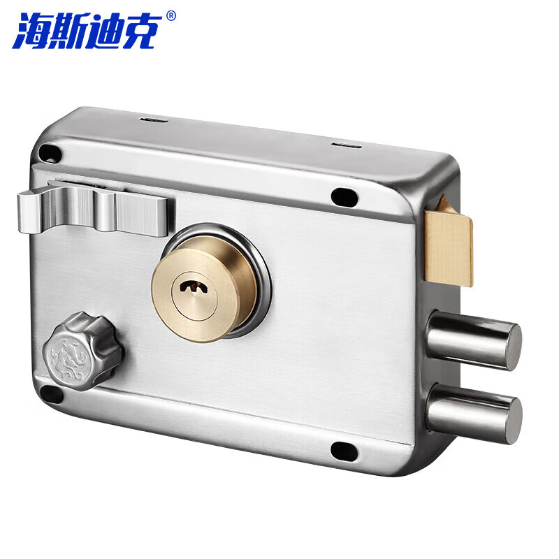 海斯迪克不锈钢老式大门锁 外装门锁 防盗门锁 月牙铜芯HKsq-407 切边左开不配舌壳