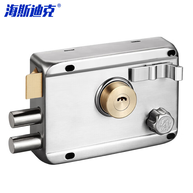 海斯迪克不锈钢老式大门锁 外装门锁 防盗门锁 月牙铜芯HKsq-407 切边右开不配舌壳