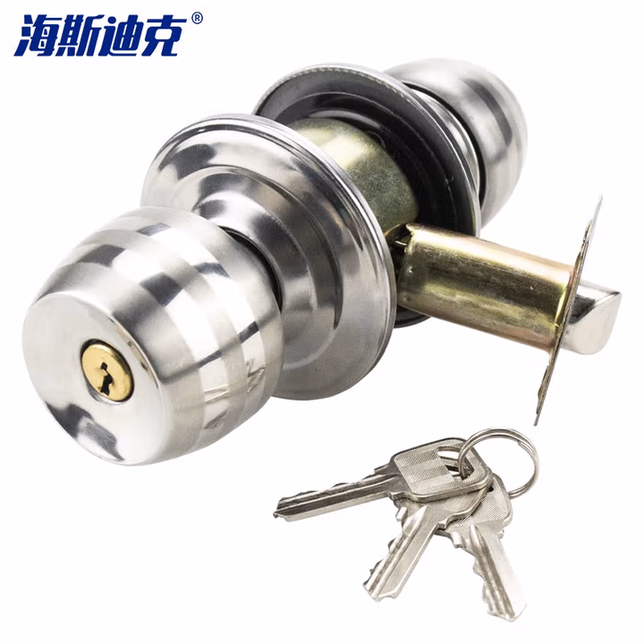 海斯迪克HKSY-69 不锈钢球锁 室内卧室房门球锁 包铜芯球形锁 普通带钥匙70MM门边距长舌