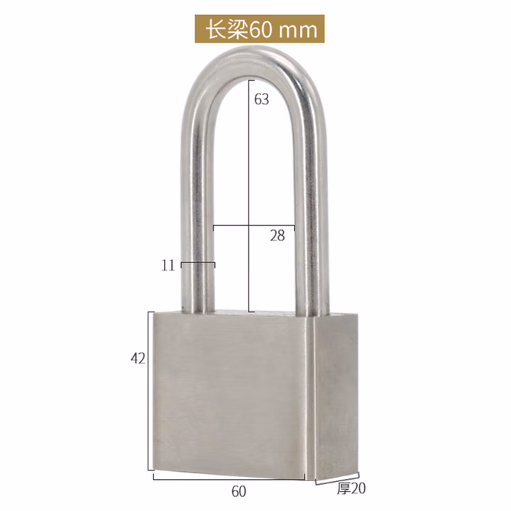 海斯迪克HKSY-51 304不锈钢挂锁 电力表箱锁防水锁头 工程锁具 五金工业安全挂锁 60mm长梁通开