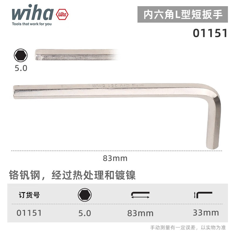 WIHA/威汉 内六角扳手系列, 短, 镀镍 01151