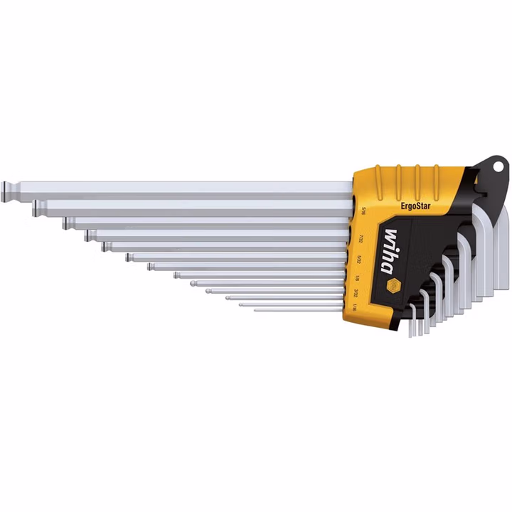 WIHA/威汉 ErgoStarMagicRing镀铬英制球头内六角扳手13件套 36521