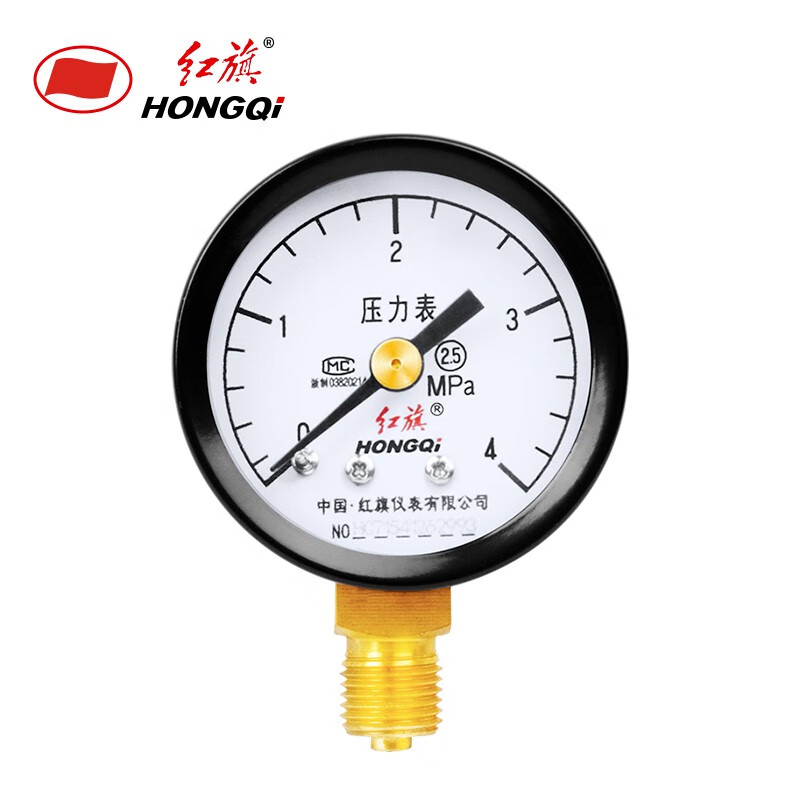 HONGQI/红旗 压力表 Y-40 碳钢＋铜,径向不带边,M10*1,0~4.0MPa
