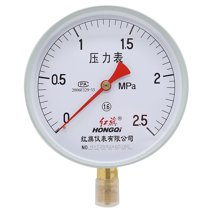 HONGQI/红旗 压力表 Y-150 碳钢＋铜,径向不带边,M20×1.5,-0.1~2.4MPa