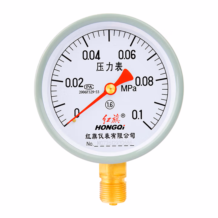 HONGQI/红旗 压力表 Y-100 碳钢＋铜,径向不带边,M20×1.5,0~0.1MPa