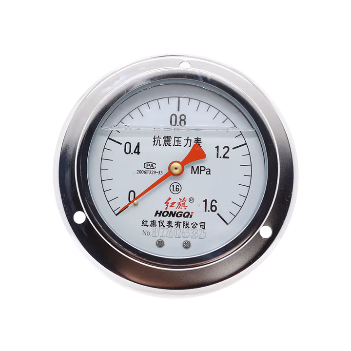 HONGQI/红旗 耐震压力表 YTN-100ZT 碳钢＋铜,轴向带边,M20×1.5,0~1.6MPa