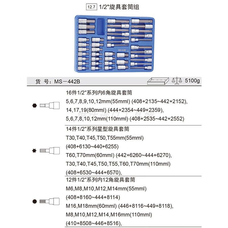 GENIUS/天赋 1/2″旋具套筒组 MS-442B