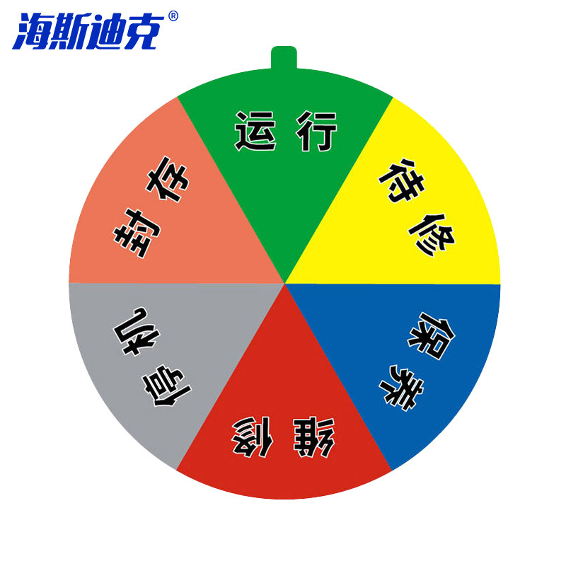 海斯迪克 HKL-1048 设备状态牌 亚克力转盘 红绿黄橙四色可选 六分区(封存 待修)10cm