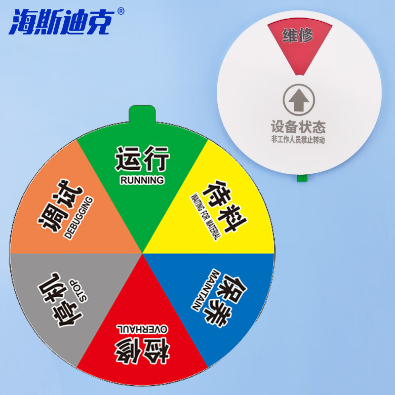 海斯迪克 HKL-1049 亚克力设备状态牌 圆形机器指示牌 白色 六分区(调试-待料)10cm