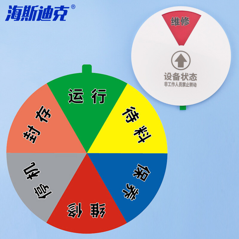 海斯迪克 HKL-223 亚克力设备状态牌圆形机器指示牌 白色 六分区(-封存-待料)6cm