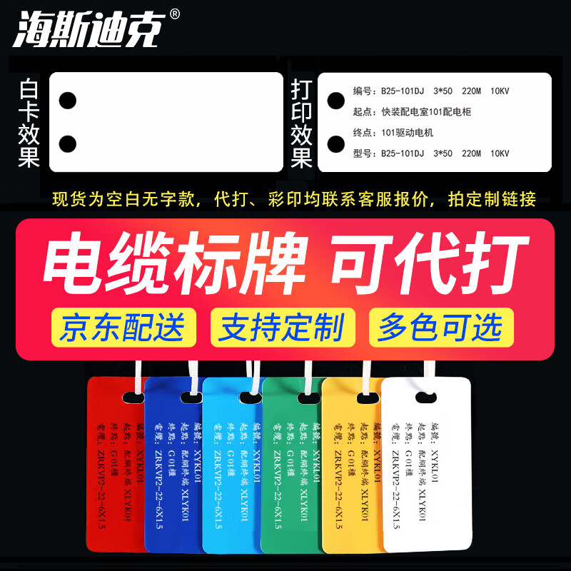 海斯迪克 HKL-265 电缆挂牌 电缆吊牌电力阀门植物PVC标牌 30×70mm 双孔空白 100张