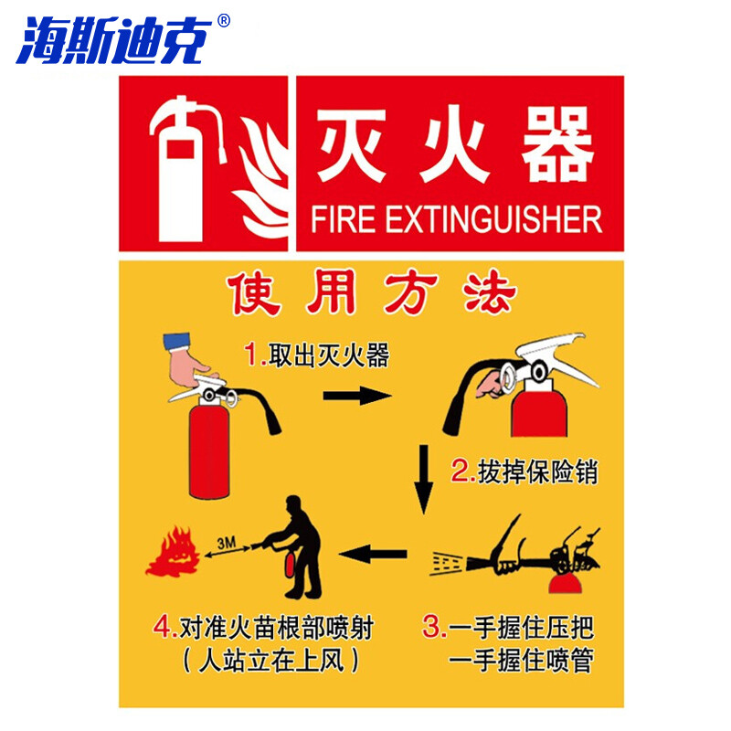 海斯迪克 HKL-268 消防安全标识牌警示牌不干胶贴纸 黄色灭火器 20×30cm