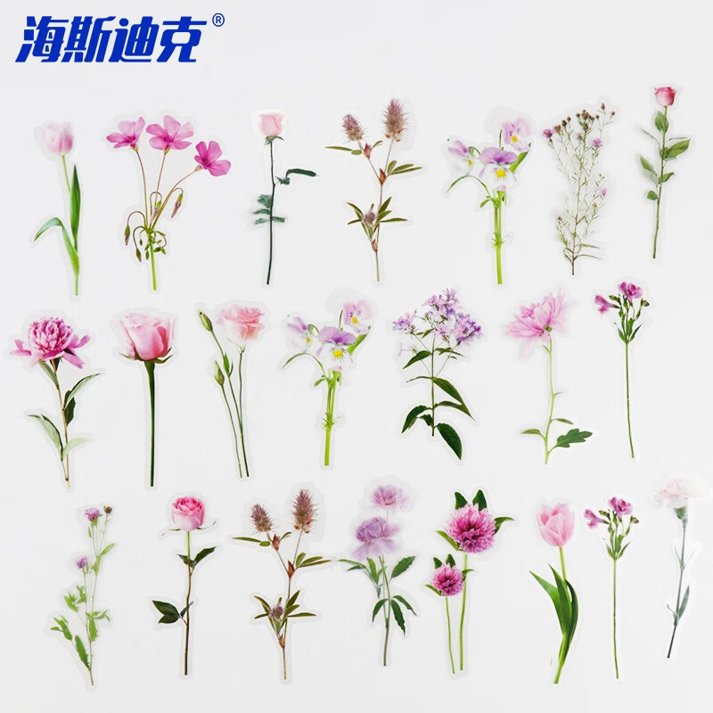 海斯迪克 HKL-103 警示标识 PET防水手账花卉贴纸贴画 PINK 40枚/袋 2袋