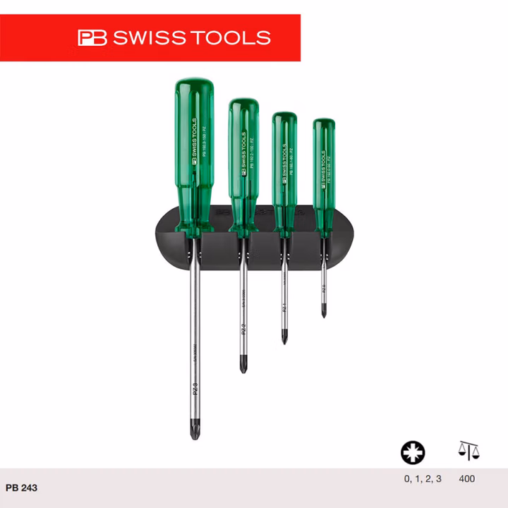 PB SWISS TOOLS/ 瑞铂 吸塑米字螺丝刀4件套(带托架) PB 243.CN