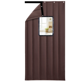 海斯迪克 防寒保暖挡风加棉门帘 商场加厚防风隔音保温隔断挂帘HKsq-481 无窗咖啡色(牛津布) 宽110*高240cm