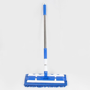 海斯迪克 HZL-37 不锈钢雪尼尔拖把 木地板懒人夹板拖把 旋转平板拖把 蓝色整套(126*39.5)