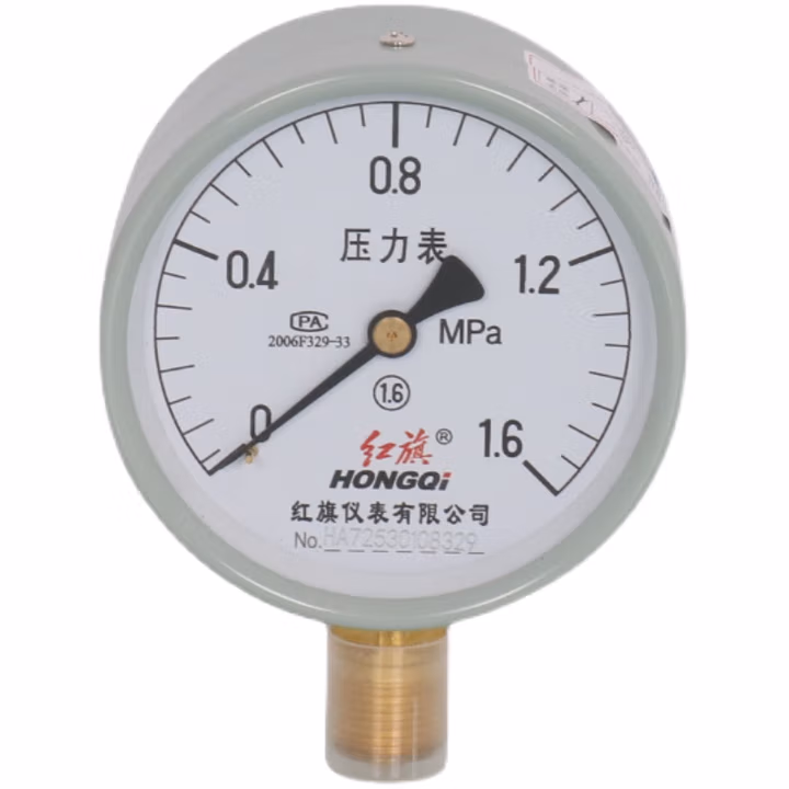 HONGQI/红旗 压力表 Y-60 碳钢＋铜,径向不带边,M14×1.5,-0.1~1.5MPa