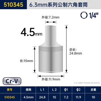 GREATWALL/长城精工 Cr-V6.3mm系列公制六角套筒 510345