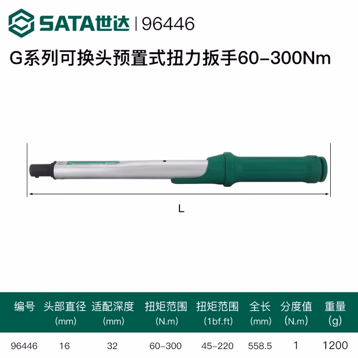 SATA/世达 G系列可换头预置式扭力扳手60-300N·m 96446