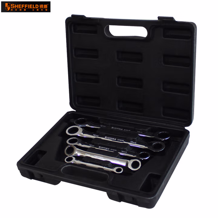 SHEFFIELD/钢盾 5件套公制精抛光双梅花棘轮快扳组套 S018901