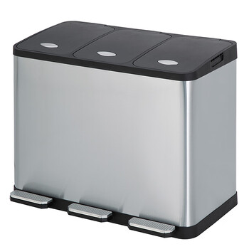 海斯迪克 HK-8009 分类垃圾箱 环保分类垃圾桶 商场写字楼不锈钢脚踏式带盖户外箱 三桶27L