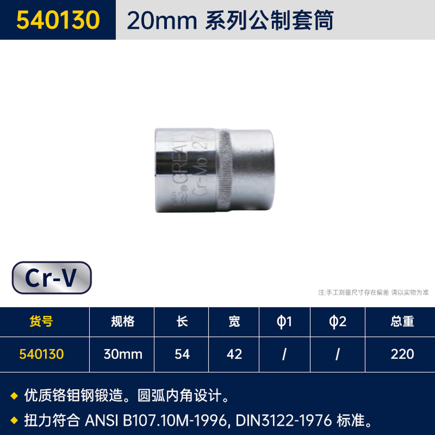 GREATWALL/长城精工 CrV-Mo20mm系列公制十二角套筒 540130
