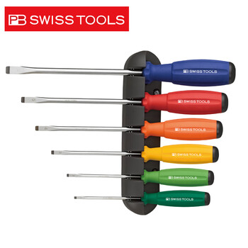 PB SWISS TOOLS/ 瑞铂 彩虹系一字螺丝刀6件套带托架 PB 8240.RB