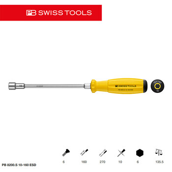 PB SWISS TOOLS/ 瑞铂 ESD双组份强力套筒螺丝刀 10×160 PB 8200.S 10-160 ESD