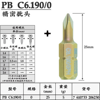PB SWISS TOOLS/ 瑞铂 C6.3十字批头25mm PB C6.190/0