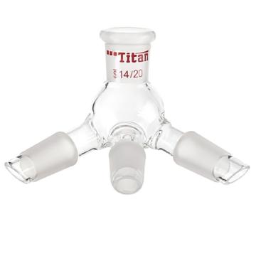 Titan/泰坦 三通蒸馏接受管（流入与流出口夹角为105°），具小咀，磨口：14/20 特优级，TD681420，1个 TD681420