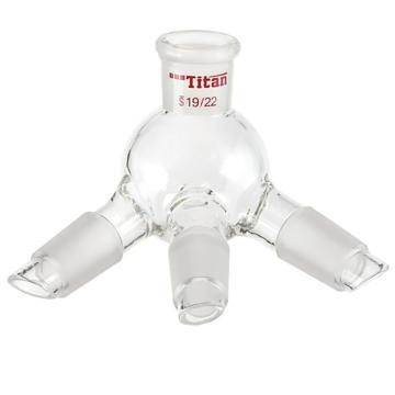 Titan/泰坦 三通蒸馏接受管（流入与流出口夹角为105°），具小咀，磨口：19/22 特优级，TD681922，1个 TD681922