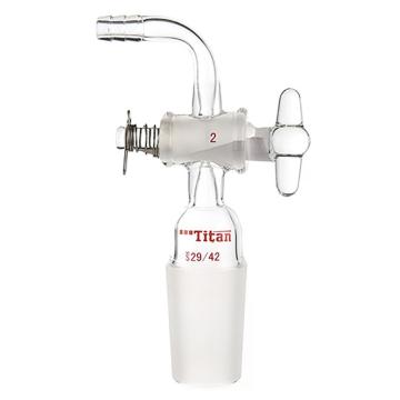 Titan/泰坦 90°抽气接头，玻璃节门，磨口：29/42，2mm节门孔径 特优级，TA752942，1个 TA752942