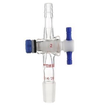 Titan/泰坦 直型抽气接头，具四氟节门，磨口：14/20，2mm节门孔径 特优级，TA701420，1个 TA701420