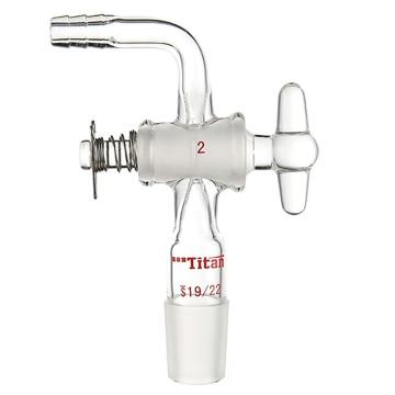 Titan/泰坦 90°抽气接头，玻璃节门，磨口：19/22，2mm节门孔径 特优级，TA751922，1个 TA751922