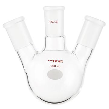 Titan/泰坦 斜三口球瓶，厚壁高强度，中间磨口：24/40，侧磨口：24/40，250ml 特优级，1个 TF434250