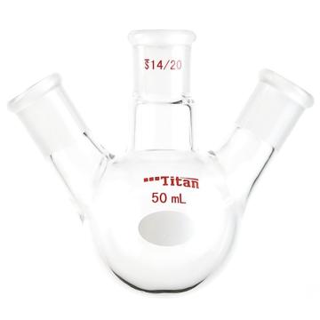 Titan/泰坦 斜三口球瓶，厚壁高强度，中间磨口：14/20，侧磨口：14/20，50ml 特优级，TF431150，个/，1个 TF431150