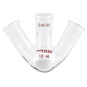 Titan/泰坦 斜三口球瓶，厚壁高强度，中间磨口：14/20，侧磨口：14/20，10ml 特优级，TF431110，个/，1个 TF431110