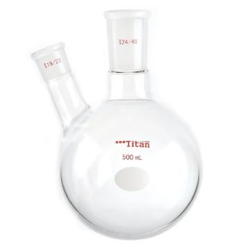 Titan/泰坦 厚壁斜两口瓶，高强度，中间磨口：24/40，侧磨口：19/22，500ml 特优级，TF414509，个/，1个 TF414509