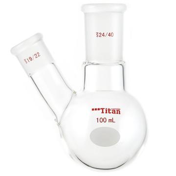 Titan/泰坦 厚壁斜两口瓶，高强度，中间磨口：24/40，侧磨口：19/22，100ml 特优级，TF419100，个/，1个 TF419100